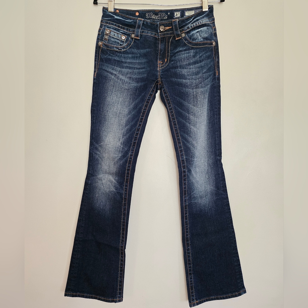 MISS ME Signature Boot Womens Low Rise Blue Denim Jeans